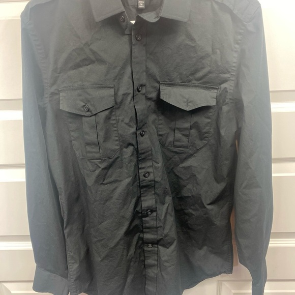 Express Mens MK2 Shirt Modern Fit Size M 15-15.5 Black Button Up Roll Tab - Picture 8 of 8
